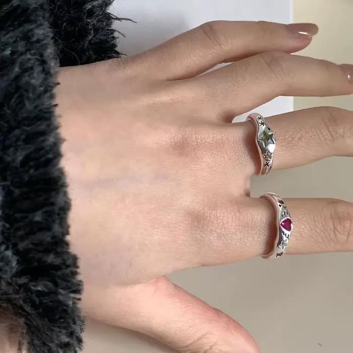 Kpop – bagues étoiles en Zircon coloré pour femmes, anneau métallique irrégulier, rétro, Index, bijoux esthétiques, accessoires Hip Hop pour filles