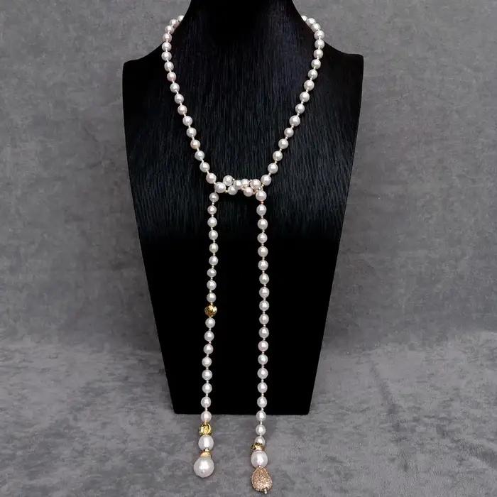 Y.YING – collier de perles blanches Keshi, 40 pouces, Long, bijoux pour femmes