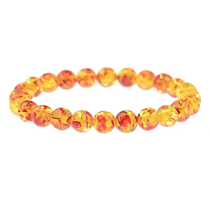 Bracelet de perles rondes en pierre d'ambre naturelle de 8mm, élastique, extensible, bouddha, breloq