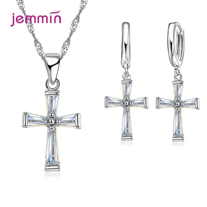 Mode ensemble de bijoux pour femmes filles 925 en argent Sterling ensemble de bijoux croisement pend