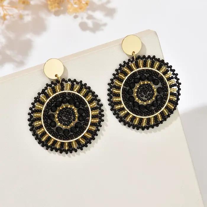 Boucles d'oreilles pendantes rondes en perles faites à la main de style bohème vintage, parfaites po