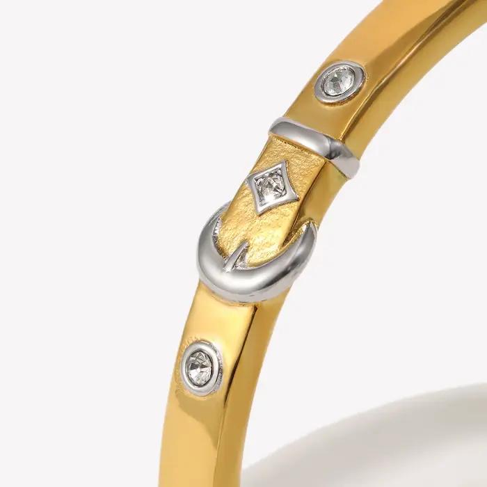 E.B.belle Bracelet fin pour femme en acier inoxydable doré 18 carats avec boucle argentée et zircon