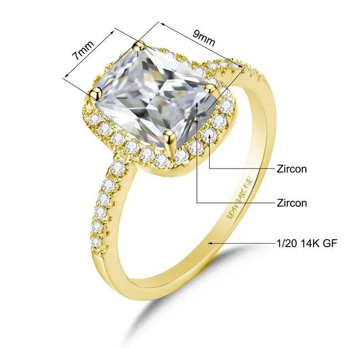 Bague aigue-marine remplie d'or massif 14 carats pour femmes, bague en pierres précieuses au design