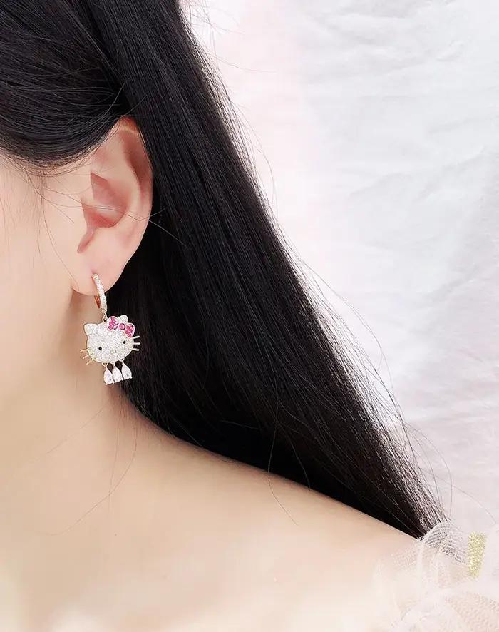 Boucles d'oreilles chaton micro-incrustées arc pompons mignon bijoux quotidiens pour filles occasions spéciales confortable étincelant nouveau 2022