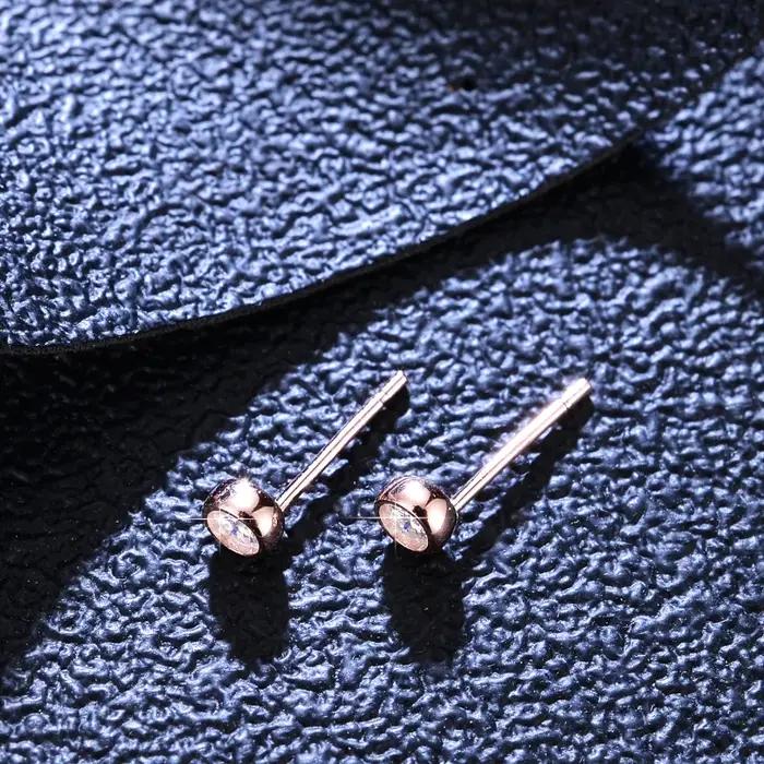 Or Rose 3mm Moissanite argent 925 boucles d'oreilles à la mode fiançailles mariage femmes boucle d'oreille cadeau