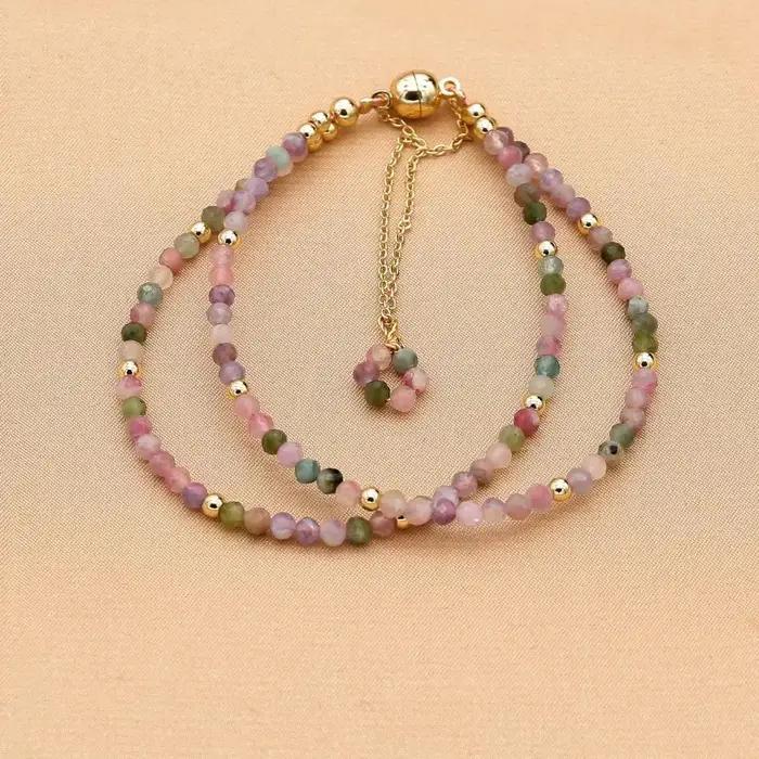 Bracelets Tourmaline Double couche bohème coloré cristal perlé Bracelet fait à la main femmes Pulsei