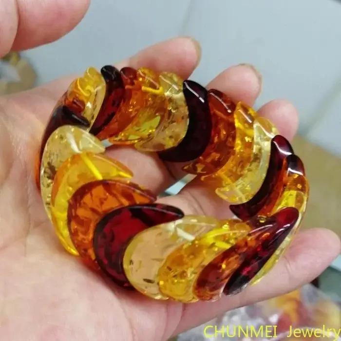 Bracelet amulette perlée élastique pour femme et homme, ambre naturel coloré, miel coloré, avertir l