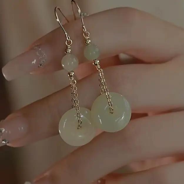 Boucles d'oreilles élégantes de style ancien en turquoise pour femmes, forme géométrique ronde, design tendance et personnalisé, effet amincissant, à crochet