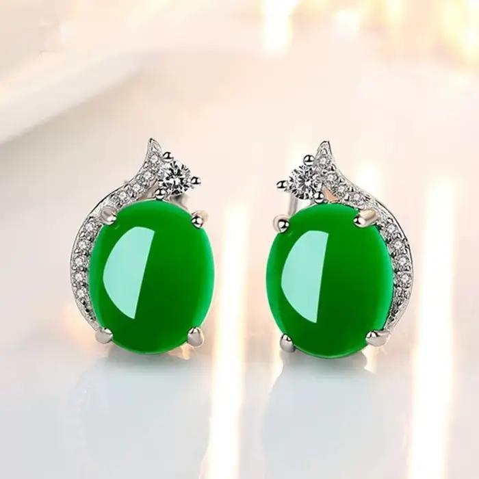 Boucles d'oreilles en agate verte naturelle, élégantes, vintage, émeraude verte, ambiance simple, bi