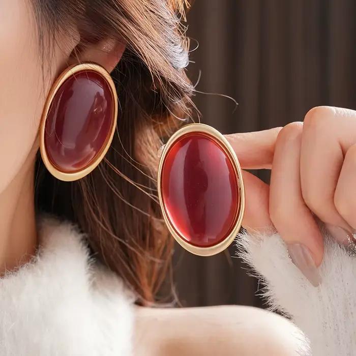 Boucles d'oreilles Vintage en résine rouge pour femmes