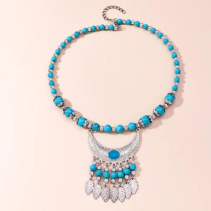 Collier ethnique tibétain en argent avec pampilles pour femmes, collier de perles fait main style bo