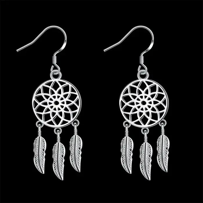 Boucles d'oreilles attrape-rêves en argent Sterling 925 pour femmes