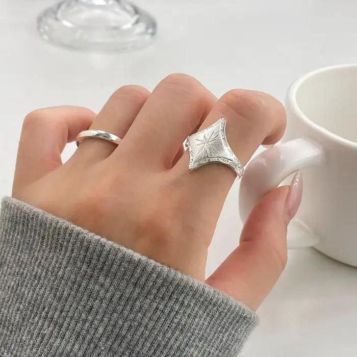 Bagues réglables en argent sterling 925 avec étoile sablée pour femmes