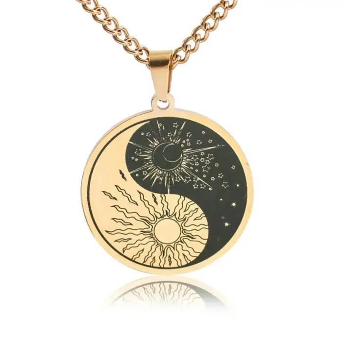 Collier pendentif soleil et lune Yin Yang Tai Chi pour femmes et hommes