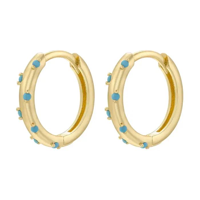 Boucles d'oreilles rondes en métal avec motifs floraux bleu turquoise pour femmes et filles, bijoux de festival, cadeaux ZAKOL