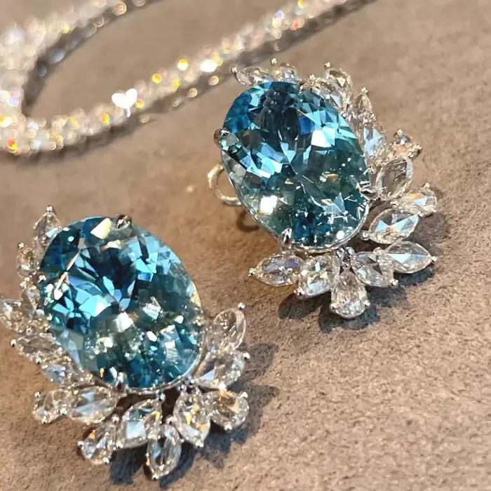 Boucles d'oreilles aigue-marine en argent 925 pour femmes