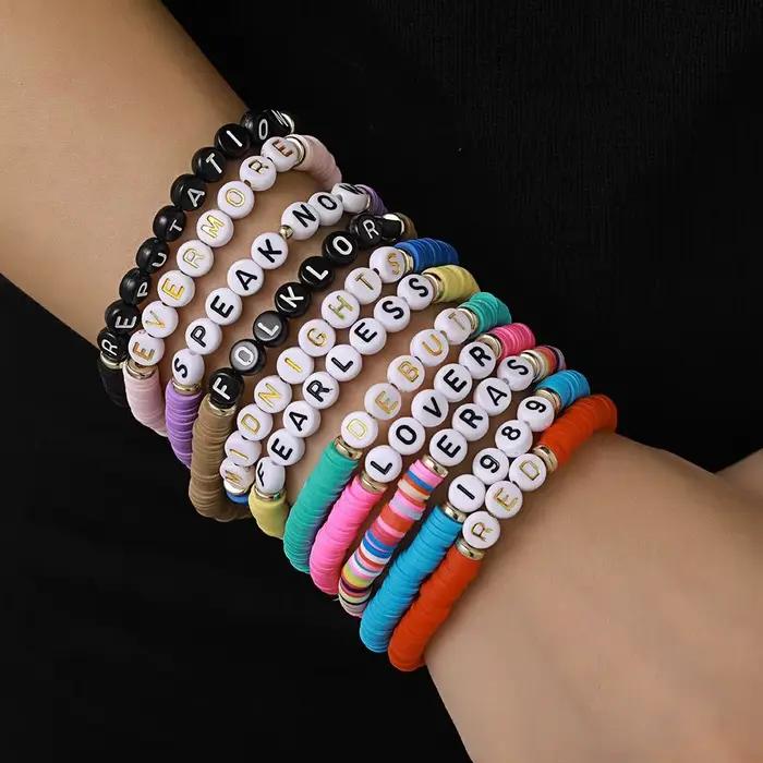 Bracelets à brins en polymère d'argile avec lettres colorées pour amoureux, amitié et courage pour hommes et femmes occasions spéciales