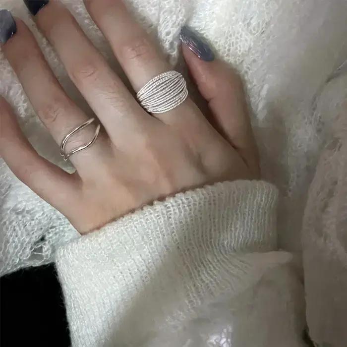 Bague en argent réglable style gothique multilignes pour femmes occasions spéciales soirée festive anniversaire