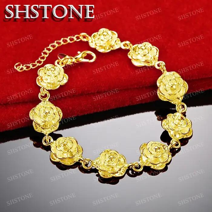 SHSTONE 18K or fleur de Lotus lien Bracelets pour femme fête mariage fiançailles noël anniversaire mode bijoux dame cadeau