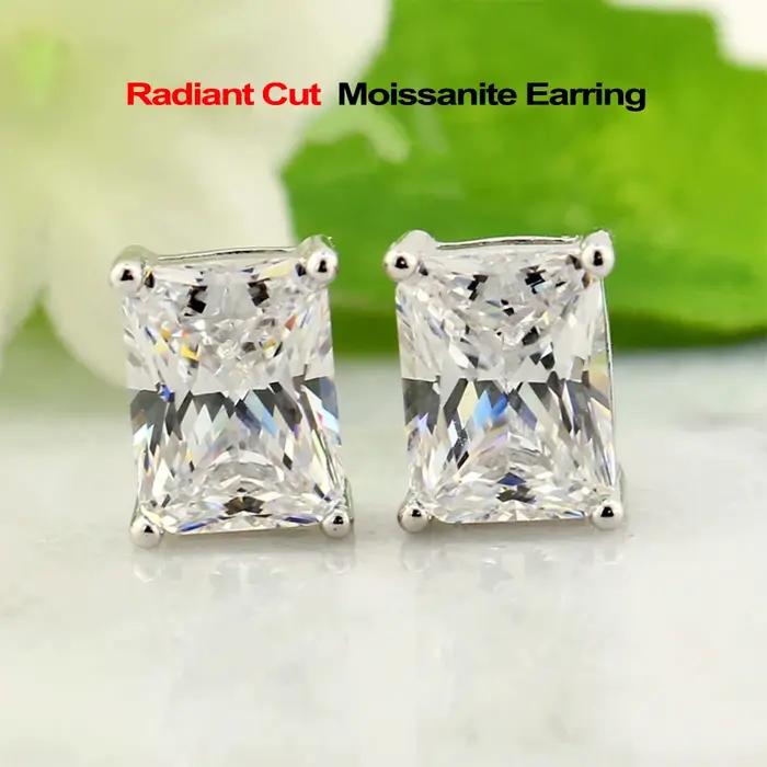 Boucles d'oreilles en Moissanite émeraude/radiante