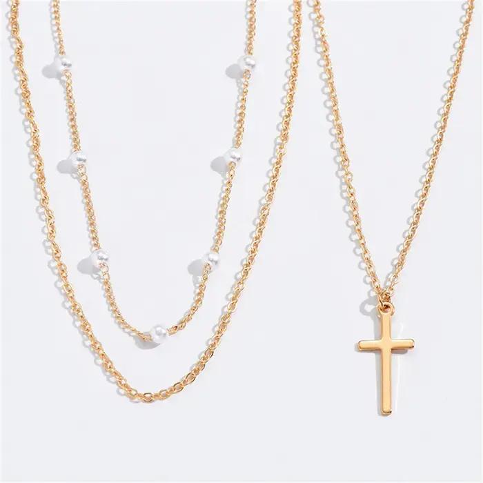 Collier chaîne de perles artificielles à plusieurs niveaux pour femmes