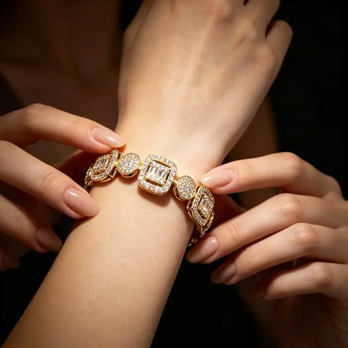 Bracelet tennis tendance en zircon carré et rond