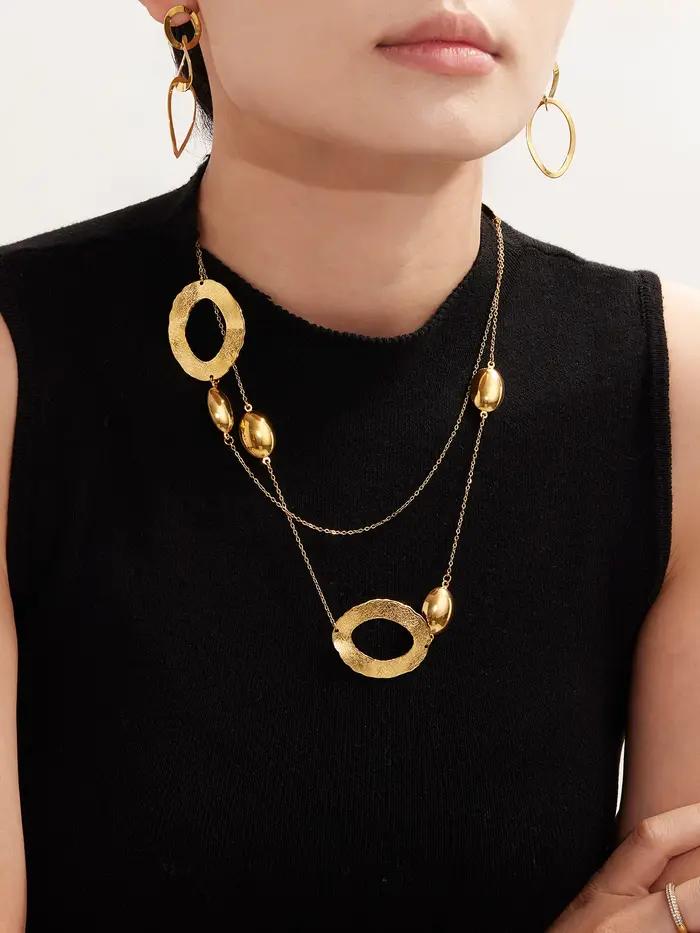 Colliers superposés avec pendentif ovale en chaîne dorée de 103cm