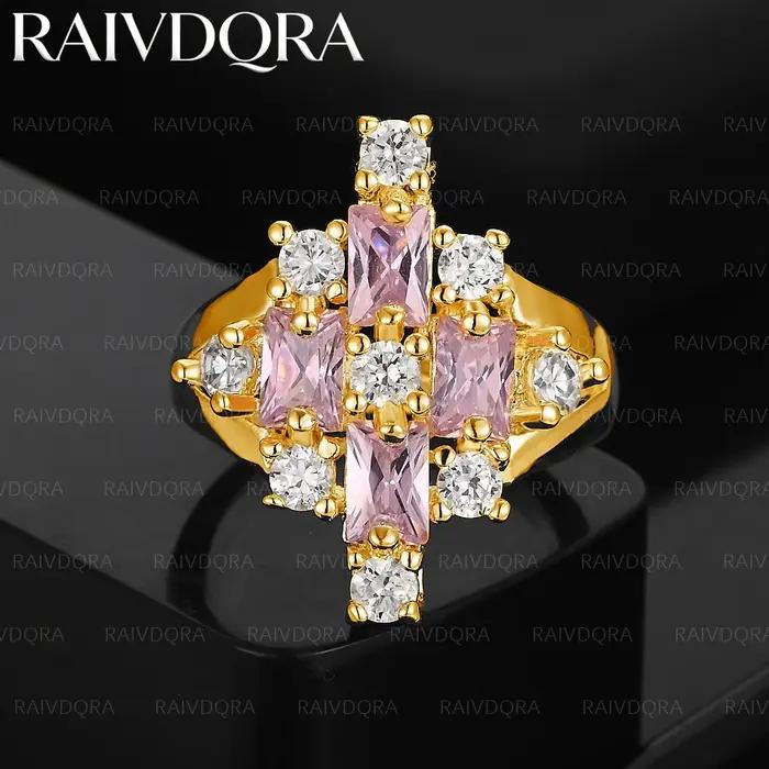 Bague de fiançailles en Zircon rose plaqué or 18 carats pour hommes et femmes