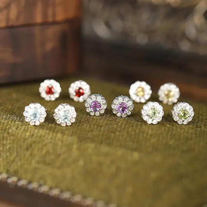 Boucles d'oreilles en argent Sterling 925 améthyste