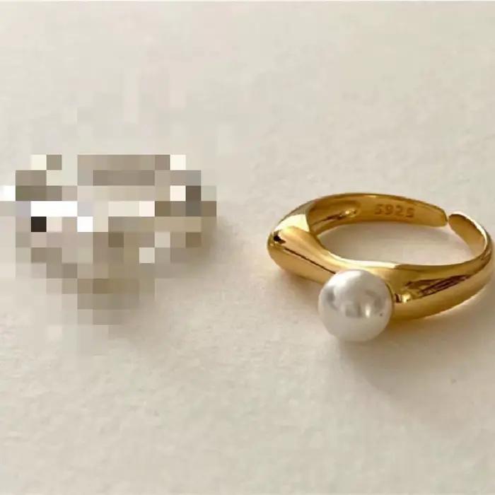 ANENJERY perle brillant anneau ouvert pour les femmes français exquis Goden couleur argent bague tou