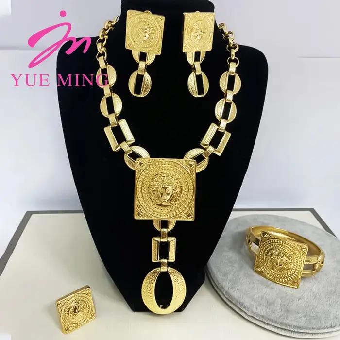 YM – ensemble de bijoux africains pour femmes couleur or 18K accessoires boucles d'oreilles collier Bracelet bague