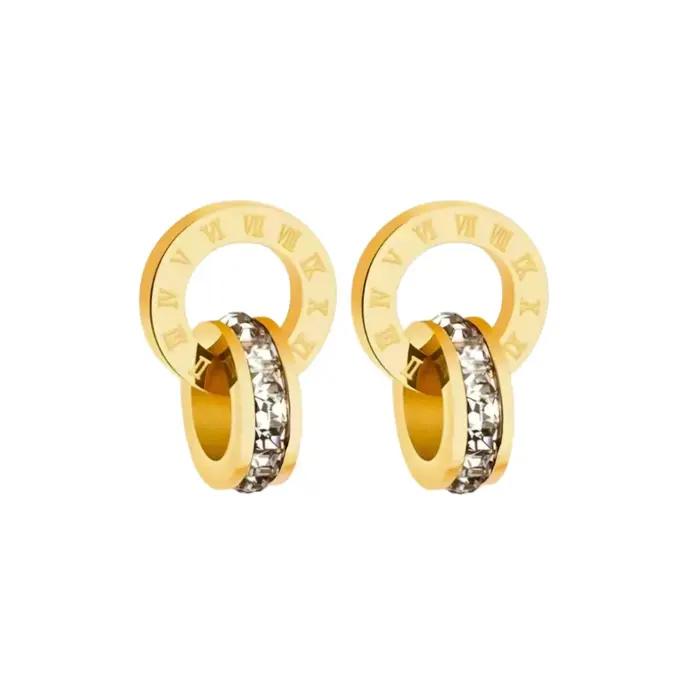 Boucles d'oreilles classiques imbriquées pour femmes, couleur or, Zircon cubique, Piercing en acier inoxydable, ensemble de bijoux minimaliste, cadeau