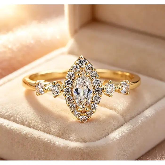 Bagues de mariage exquises en argent sterling 925, zircone marquise, couleur or de luxe, bijoux de f