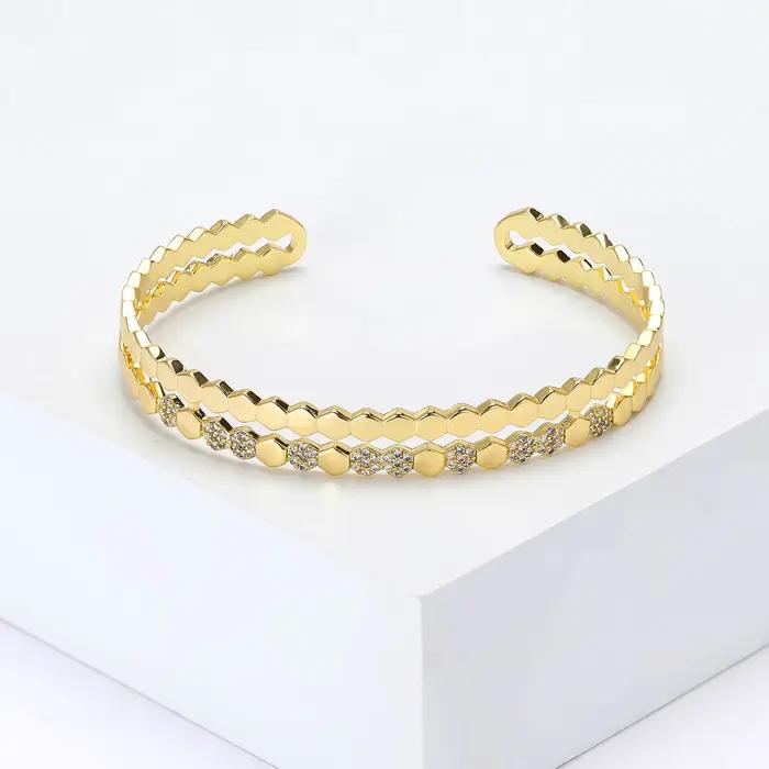 Bracelet ouvert en cuivre et zircone de luxe pour femmes unisexe mode décontractée accessoires de fête pour soirées et mariages