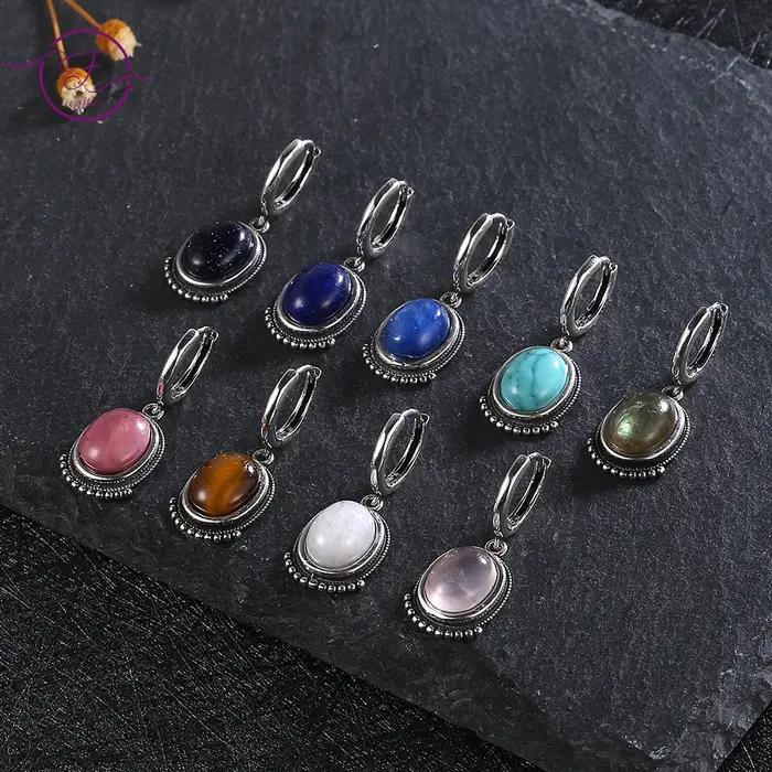 Boucles d'oreilles vintage en labradorite naturelle pour femmes, élégantes, rétro, pierre de lune, goutte d'eau, bijoux fins avec kyanite turquoise, nouvelles collections occasions spéciales