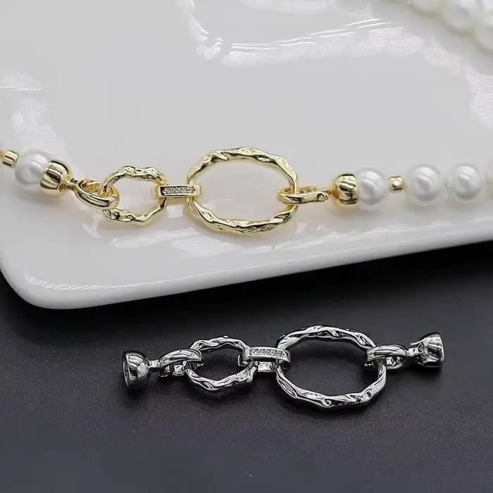 Chaîne de perles en cuivre plaqué or, grand et petit cercle, fermoir à Double rangée, accessoires de collier, matériel de fabrication de bijoux