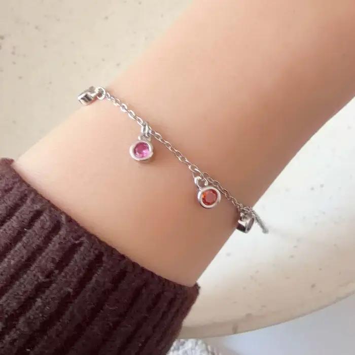 Bracelet rétro en argent sterling 925 pour femmes design géométrique fait à la main arc-en-ciel zirconium cadeau d'anniversaire mariage occasions spéciales