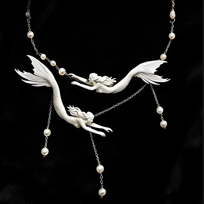 Collier double sirène, perles baroques naturelles