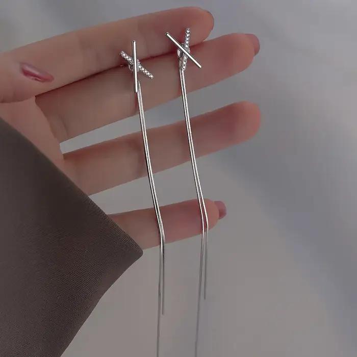Boucles d'oreilles en argent Sterling S925 pour femmes, ligne d'oreille fine, nouvelle tendance, tem