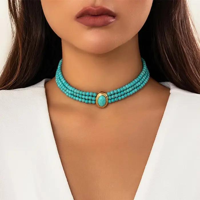 IngeSight.Z-Collier ras du cou en perles multicouches vintage pour femme, bijoux de luxe avec biscuits ovales, pour fête de mariage