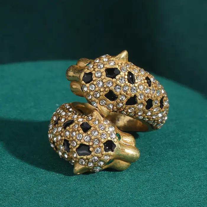 Bague léopard de luxe moderne | Plaqué or 18 carats et zircone | Conception artistique sauvage