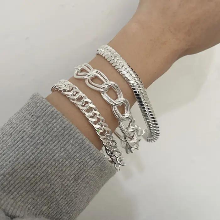 Bracelet en argent Sterling 100% massif pour femmes et hommes