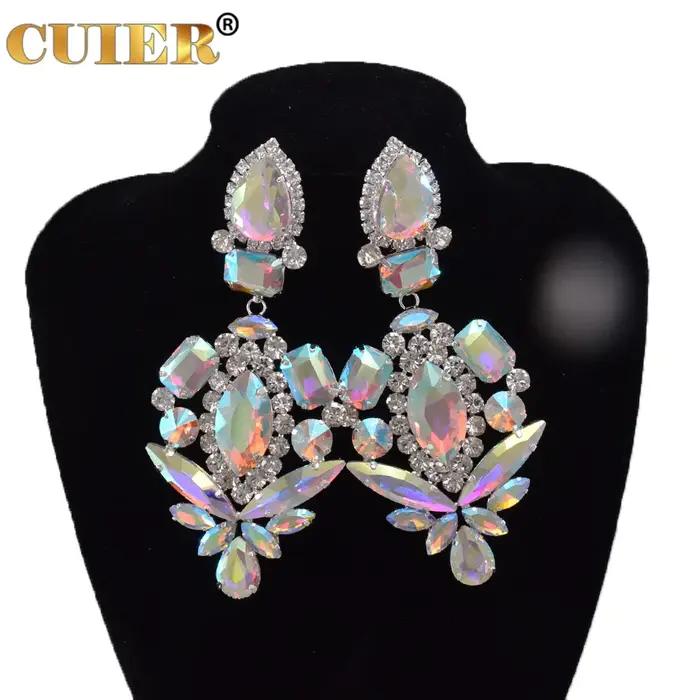 Boucles d'oreilles longues en cristal de biscuits de verre à clipser pour femmes et hommes, accessoires de scène, grandes tailles, mariage et festivals