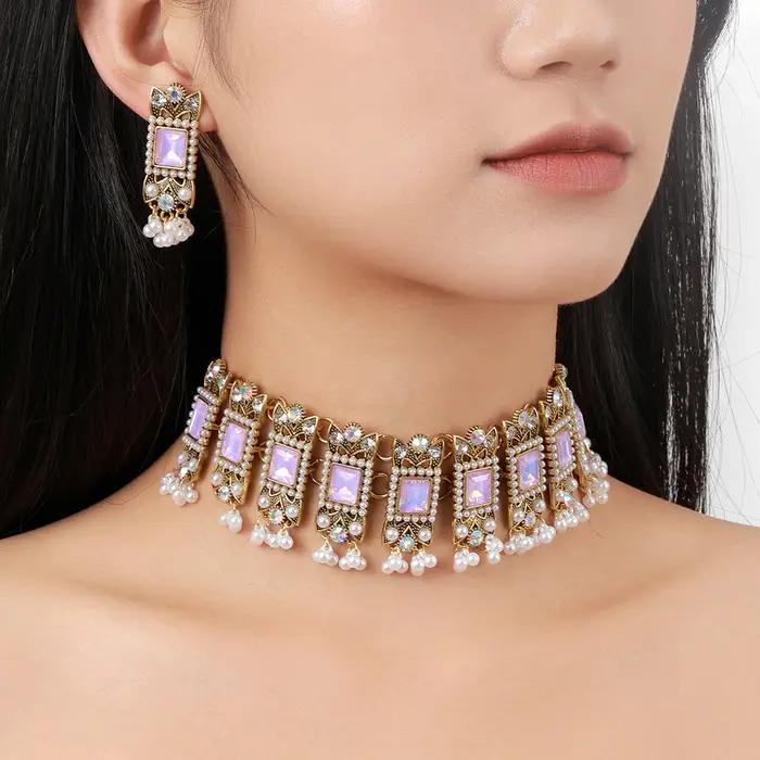 Ensembles de boucles d'oreilles géométriques en cristal bleu pour femmes