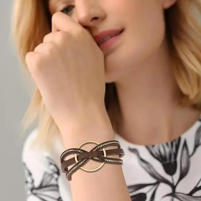 Bracelets en cuir PU avec croix circulaire en métal