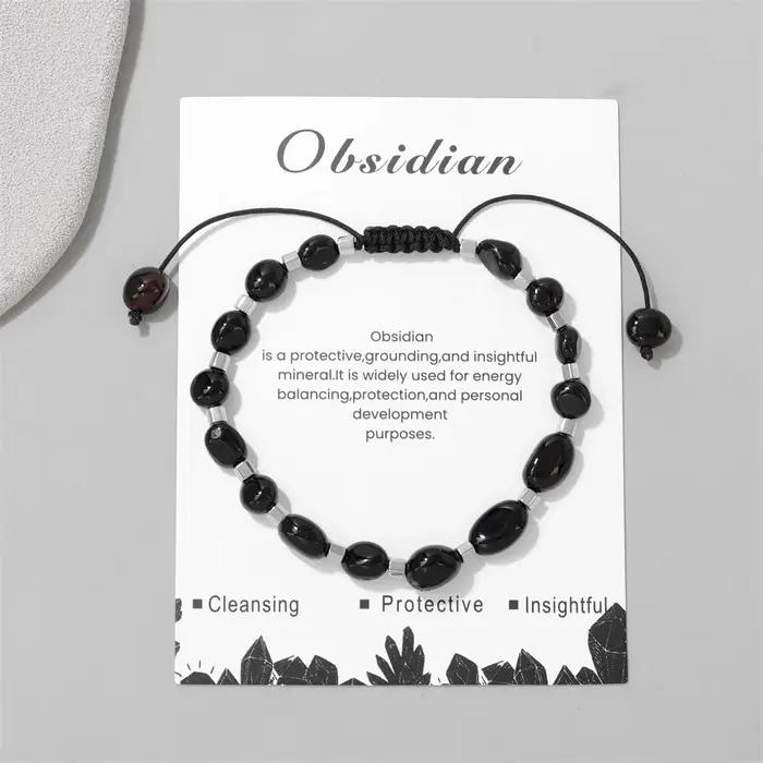 Bracelet de perles obisidiennes noires pour hommes et femmes