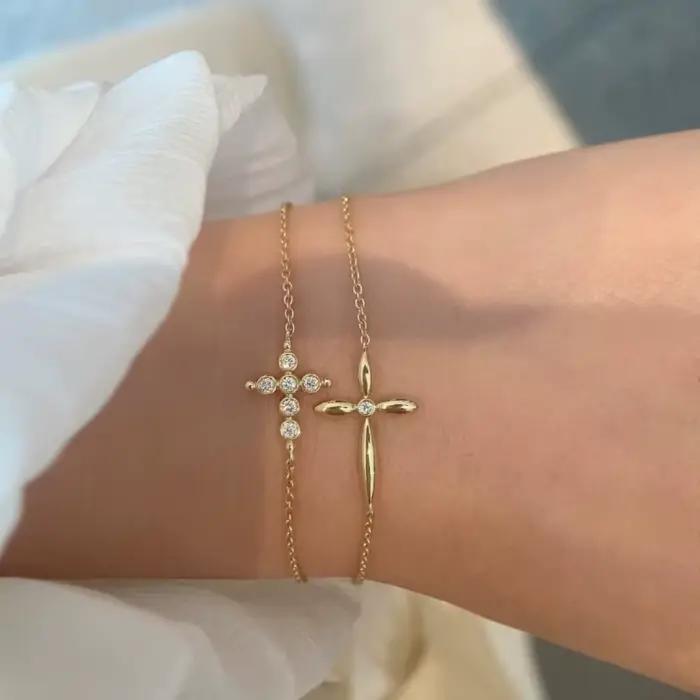 Bracelet croix en argent sterling 925 pour femme