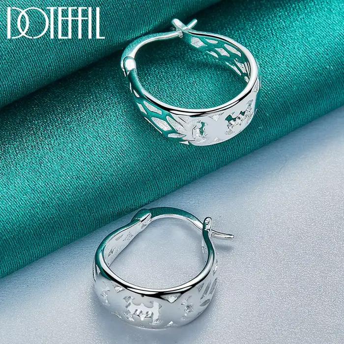 DOTEFFIL 925 en argent Sterling géométrique creux cerceau boucle d'oreille pour femme charme fête de fiançailles fête de mariage bijoux cadeau