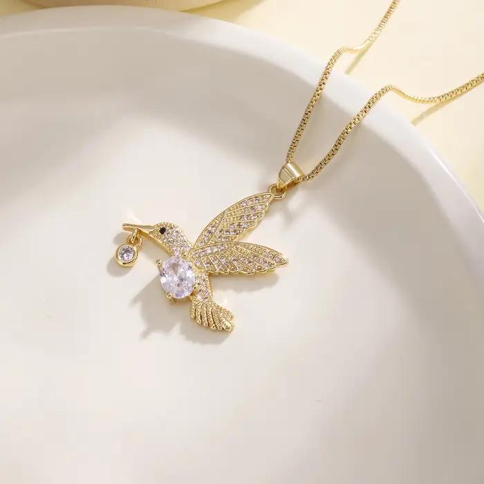 Nidin – collier colibris pour femmes et filles, pendentif en zircone cubique, chaîne de clavicule dé
