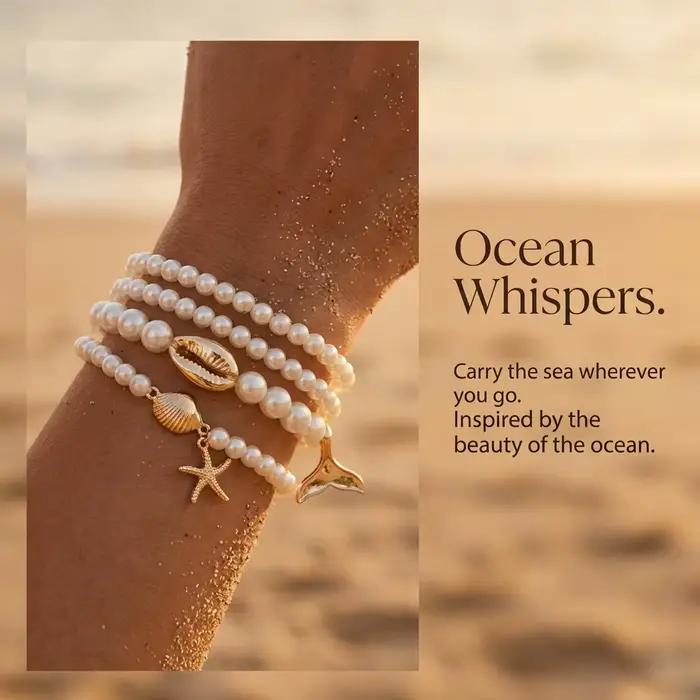 Ensemble de bracelets extensibles Boho pour femme, imitation perles, couleur or, avec breloques coquillages et étoiles de mer, style surfiste, cadeau